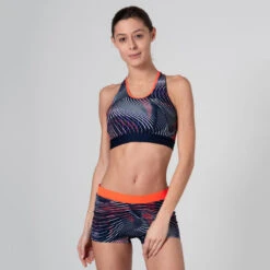 Kalenji BRASSIERE D'ATHLETISME FEMME BLEUE ET ORANGE -Sport Style Soldes brassiere dathletisme femme bleue et orange 1