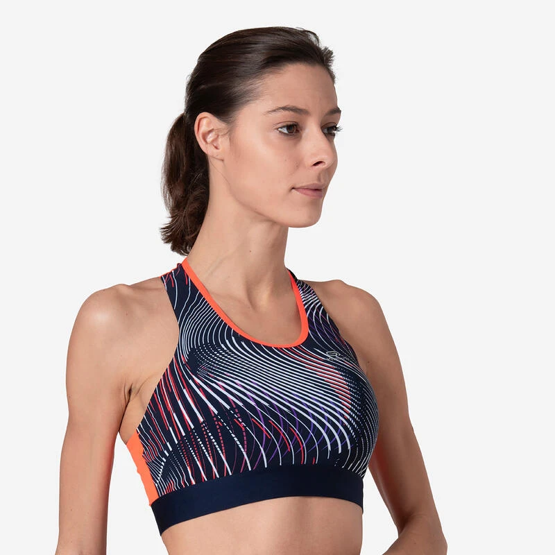 Kalenji BRASSIERE D'ATHLETISME FEMME BLEUE ET ORANGE 5 Kalenji BRASSIERE D'ATHLETISME FEMME BLEUE ET ORANGE – Image 3