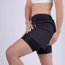 Kalenji Short 2 En 1 Running Respirant Femme - Run Dry 500 Noir -Sport Style Soldes short 2 en 1 running respirant femme run dry 500 noir 3