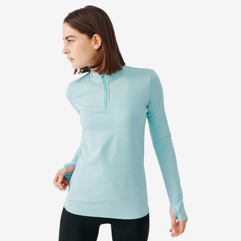 Kalenji T-shirt Manches Longues Chaud Running Femme - Zip Warm Bleu Clair 3 Kalenji T-shirt Manches Longues Chaud Running Femme - Zip Warm Bleu Clair
