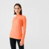 Kalenji T-shirt Manches Longues Chaud Running Femme - Zip Warm Corail -Sport Style Soldes t shirt manches longues chaud running femme zip warm corail