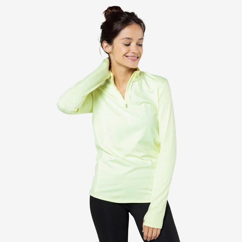 Kalenji T-shirt Manches Longues Chaud Running Femme - Zip Warm Jaune 3 Kalenji T-shirt Manches Longues Chaud Running Femme - Zip Warm Jaune